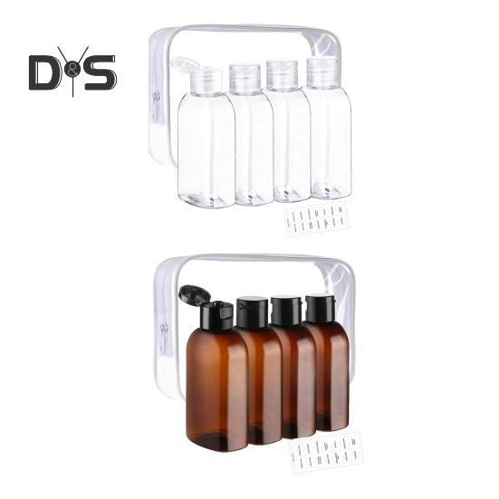 4Pcs Clear Travel Bottles Kit for Toiletries BPA-Free Leak-Proof Refillable Containers for Shampoo Lotion Oils Portable Silicone Cream Jars Reusable