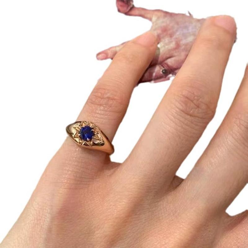 1Pc Gold Color Blue Zircon Star Tail Rings For Women Couples Exquisite Trendy Elegant Temperament Engagement Jewelry Gifts