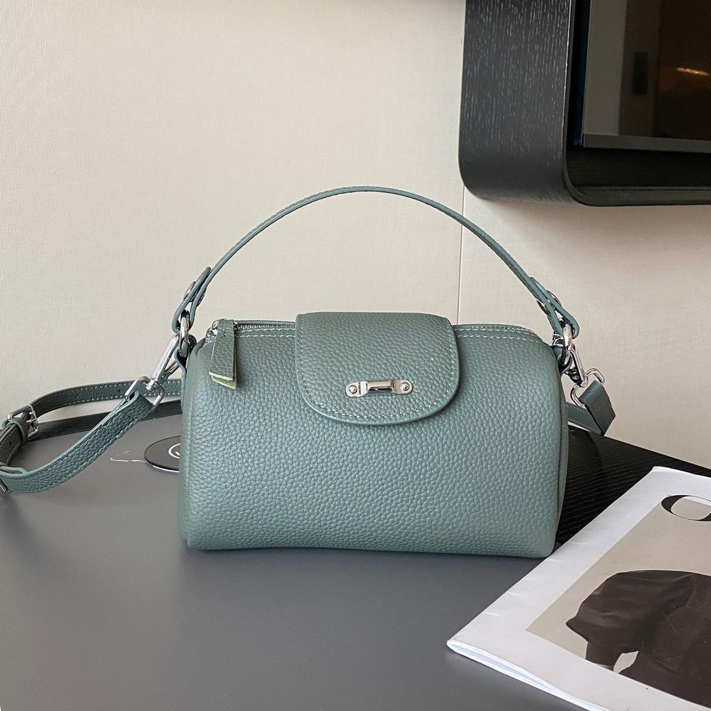 Cowhide Versatile Women's Bag One Shoulder Crossbody Change Stylish Simple Practical Soft Leather Round Barrel Pillow Bag