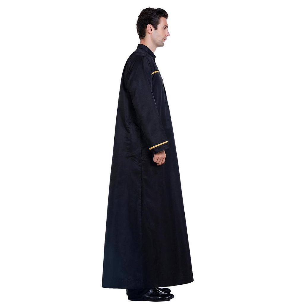 Middle East Casual Men's Stand-Up Collar Robe - Loose Fit, Hot-Selling Back Design