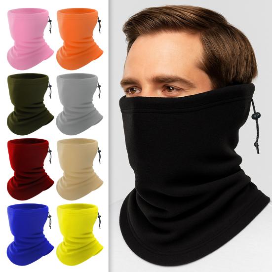 Fleece Neckerchief Scarf Solid Color Adjustable Drawstring Warm Polar Fleece Riding Face Guard Cold Weather Scarf
