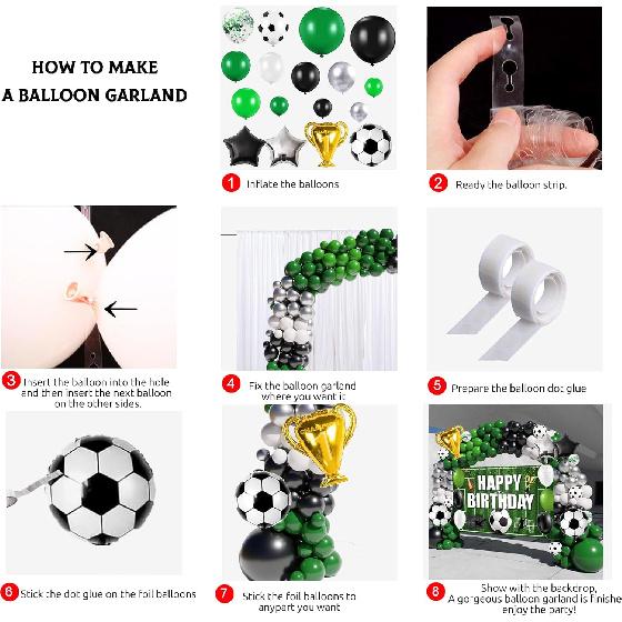 Soccer Party Decorations, 158PCS Soccer Birthday Balloon Garland Arch Kit with Large Happy Birthday Backdrop Banner for Soccer Birthday Party