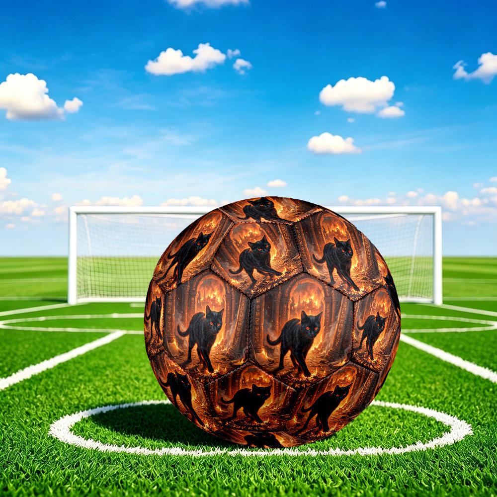 1pc Black Cat Ruins Theme Soccer Ball Football, Size 5, Lightweight PVC, Durable Outdoor Training Soccer Ball, Gift M61444