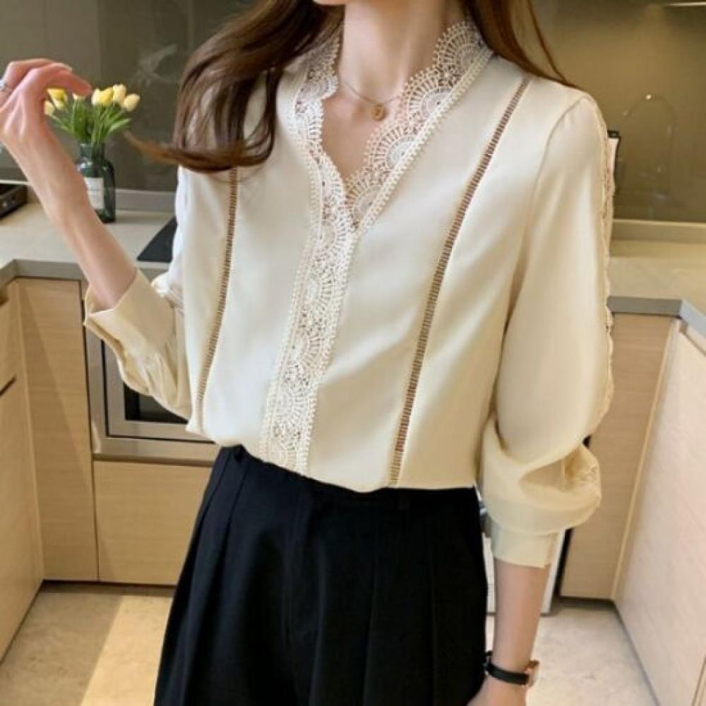 Navava Women Lace Point Long Sleeve Blouse Nb3077