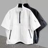 Solid Color Tooling Stand-up Collar Jacket Men's Korean Version Trendy Versatile Handsome Loose Semi-zipper Design Short Sleeves
