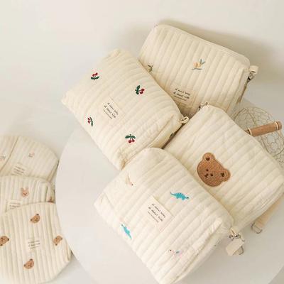 Portable Travel Embroidered Cotton Diaper Bag with Zipper New Mother Trolley Hanging Bag Baby Trolley Hanging Diaper Bag