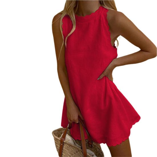 Office Lady Dress Solid Color Wavy Edge Summer Sweet Slim-fitting Mini Dress for Daily Wear