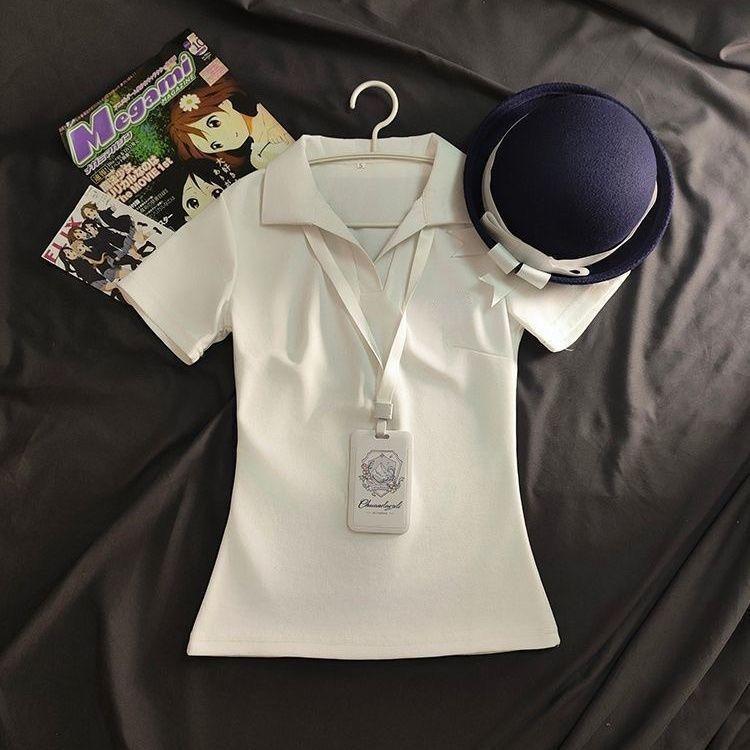 

Women s Korean Style White Polo Neck Short Sleeve Cropped T-shirt - Summer 2026 Collection Small for 35-42kg