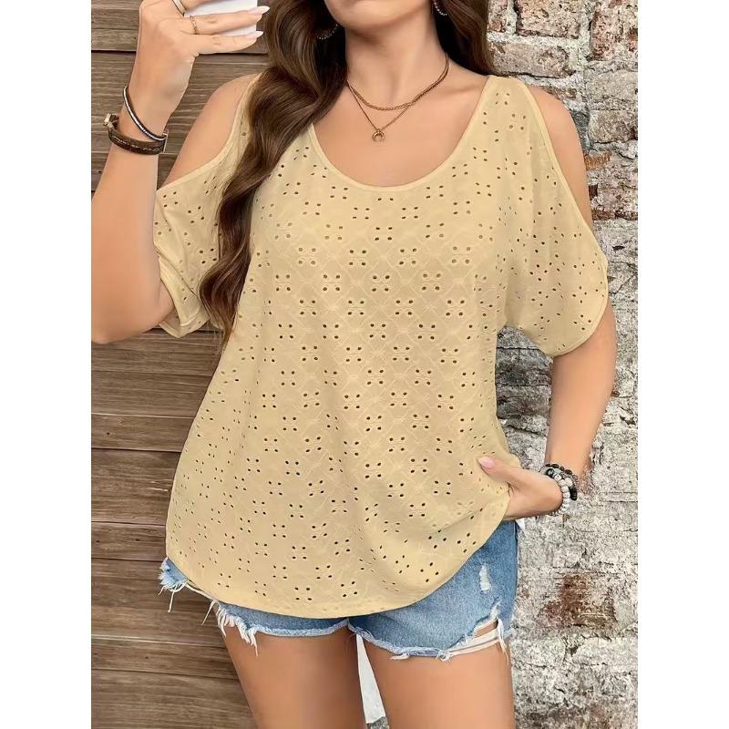 European and American women's clothing, independent station spring and summer new solid color off-the-shoulder hollow T-shirt women