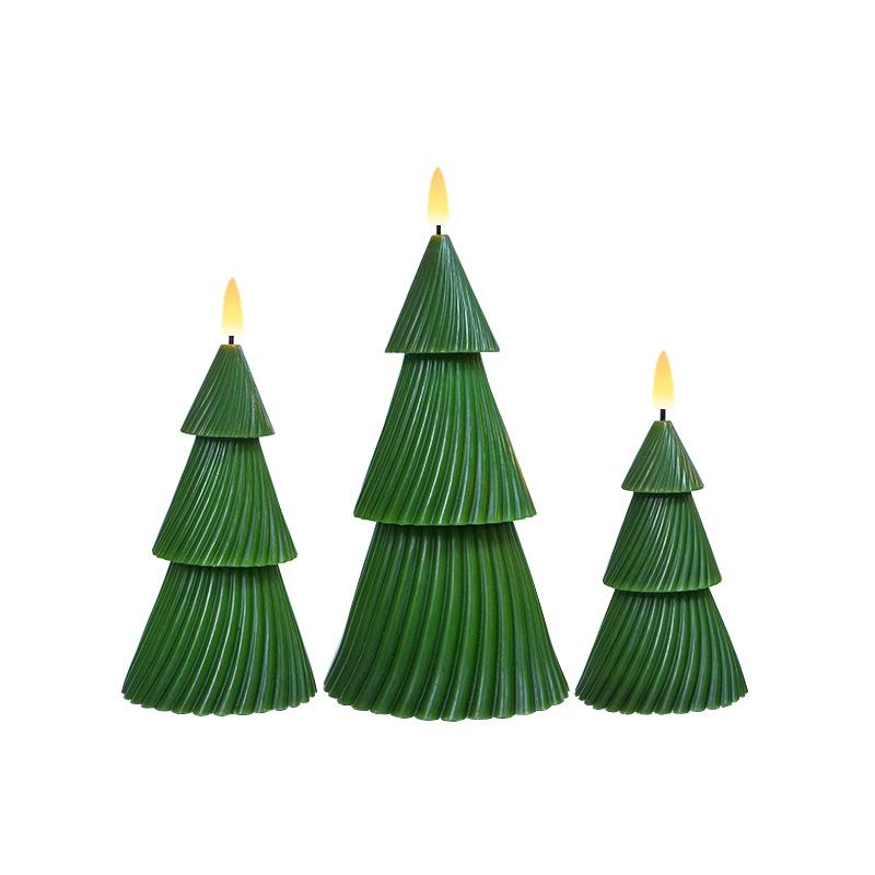 Pacote com 3 Velas LED de Natal Sem Chama Castiçais LED Verdes com Temporizador Controle Remoto Velas LED Piscantes 3D para Árvore de Natal