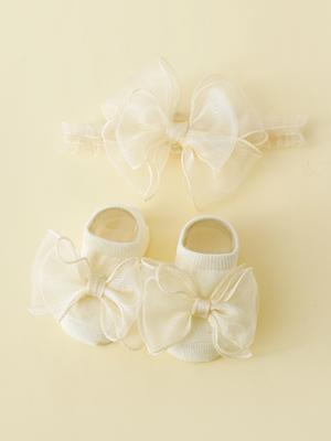 2 Pieces/Set Toddler Lace Bows Elastic Headband and Anti-Slip Cotton Socks, Newborn Baby Girls Socks Hairband Set Infant Headwear