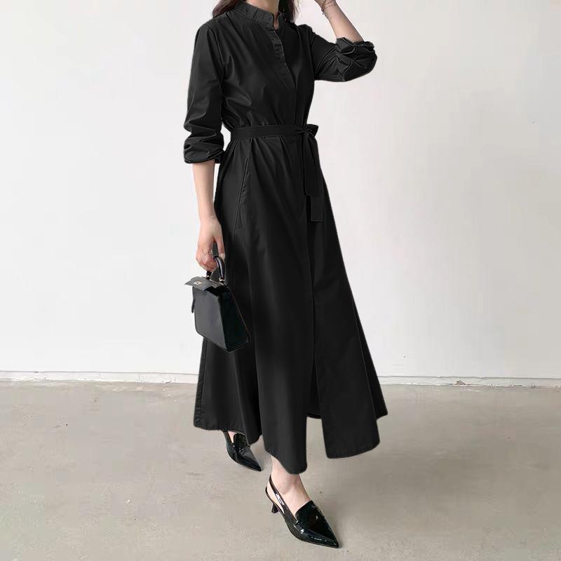 ZANZEA Women Stand Collar Loose Casual Long Sleeve Dress