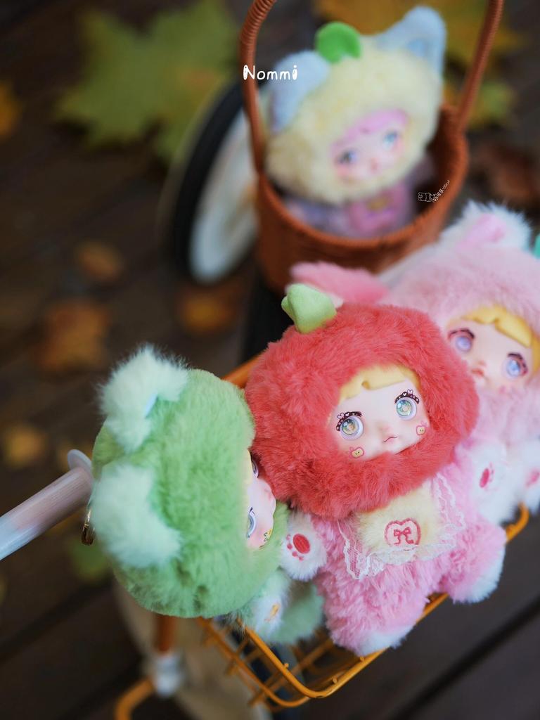 Nommi Fruit Motif Blind Box Plush Mascot, Authentic, Fluffy Body with Fruit Embroidery on the Chest, 3 Switchable Eyes and Various Poses, 6 Types + 1