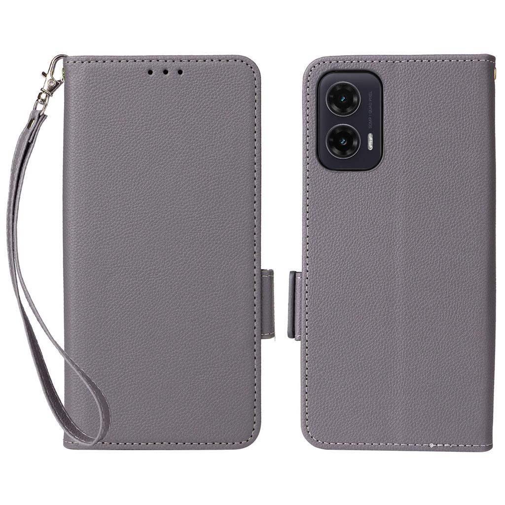 For Motorola Moto G35 5G Case with Wrist Strap Litchi Texture PU Leather Wallet Phone Cover
