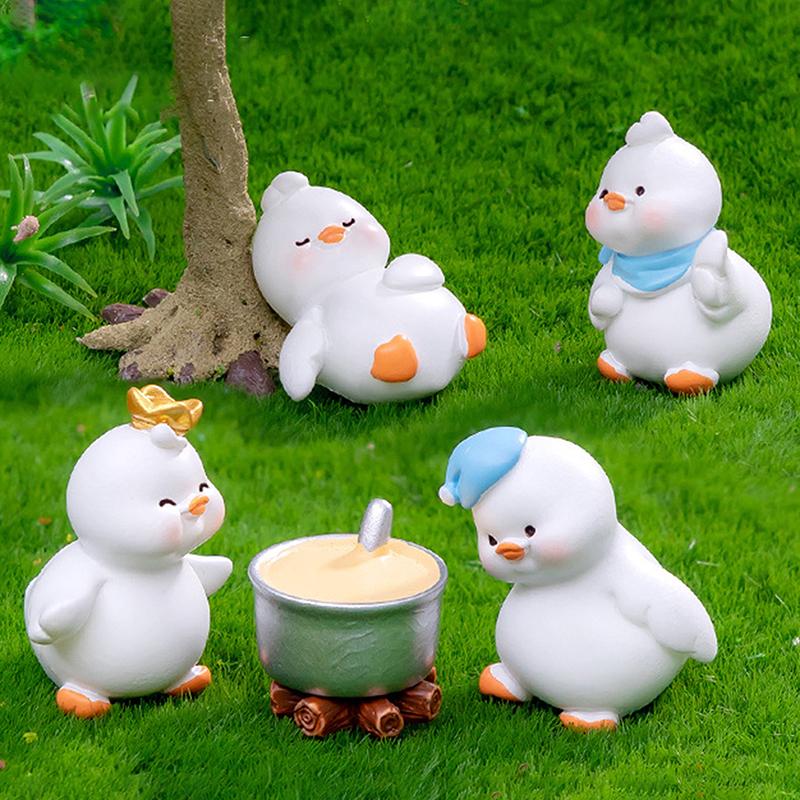 Figurines Miniatures Cute White Yellow Duck Animal Micro Landscape Ornaments For Home Decorations Room Decor Accessories