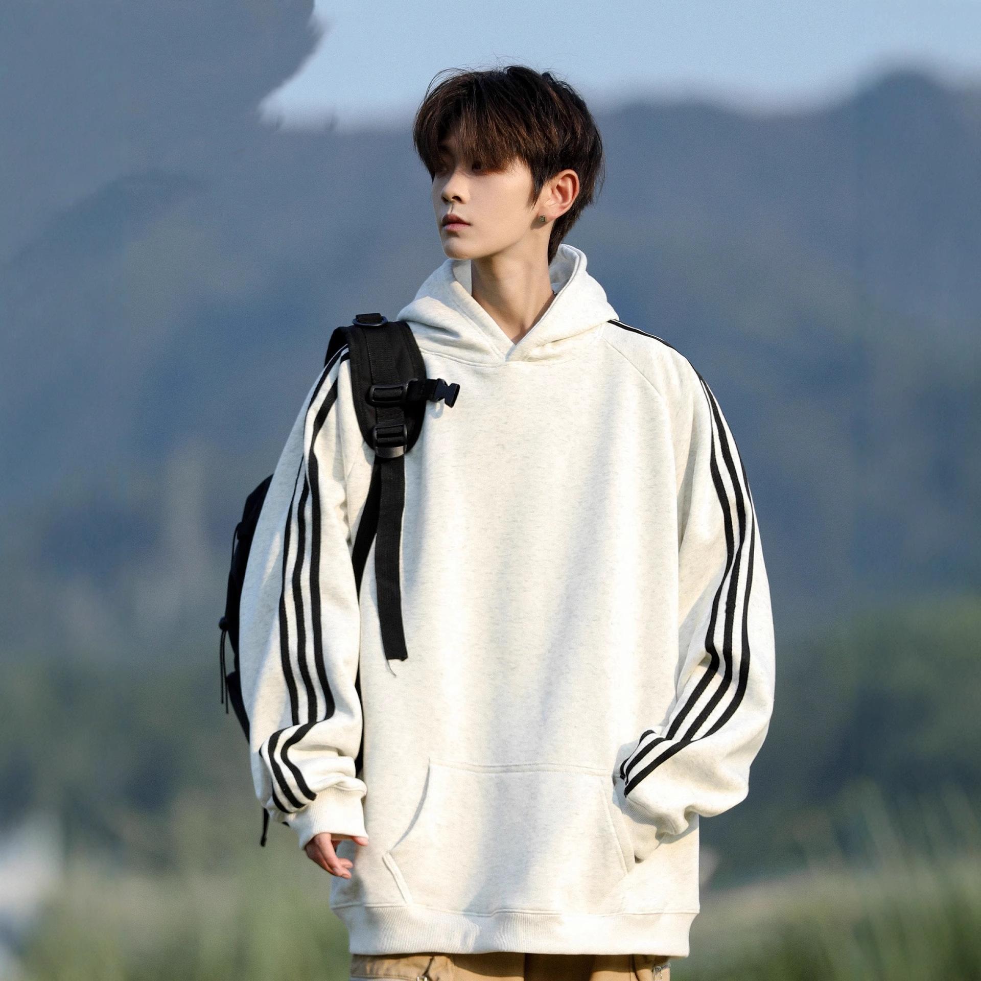 

Толстовка с капюшоном мужская и женская одинаковая весенне-осенняя три полоски свободного большого размера мужская куртка XXXL