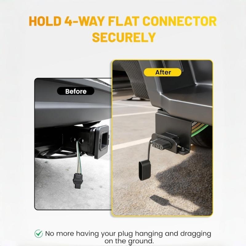 Universal 4 Pin Flat Trailer Connector Mounting Bracket Heavy Duty Iron Construction Harness Mount for Various Trucks