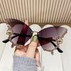 2026 New Luxury Diamond Butterfly Sunglasses for Women Oversized Rimless Retro Personality Eyewear for Party Dance & Performance