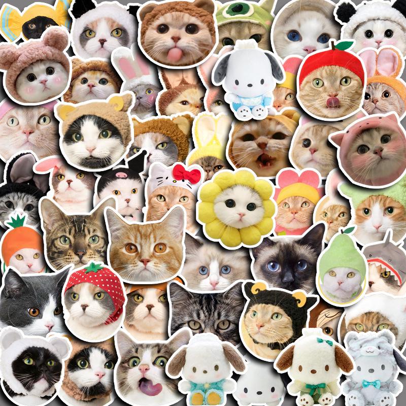 Adorable Cat Head Emoji Stickers Set - 50 Decorative DIY Journal Pieces