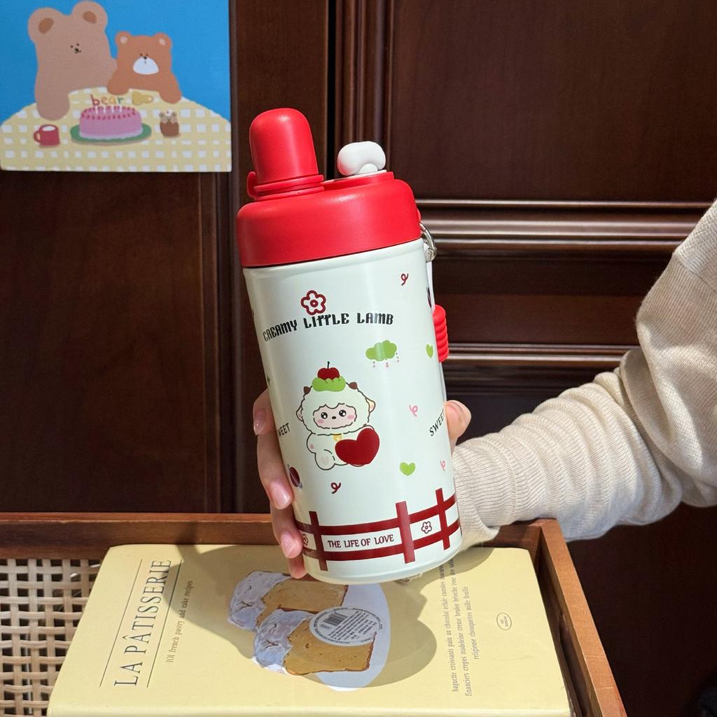 Water Bottle New Dudu Cartoon Straw Thermos Cup 111 Water Cup Strap Portable Coffee Cup