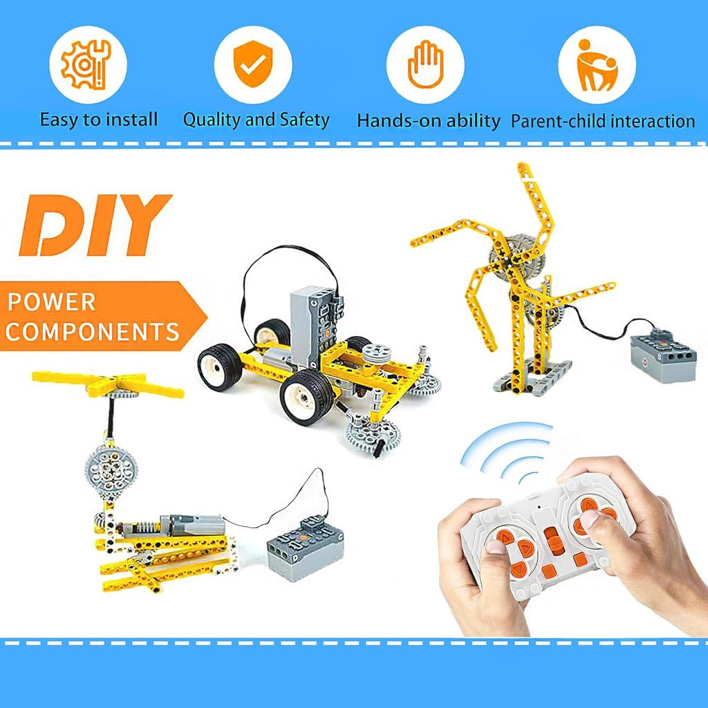 4-in-1 Motor Kits Engine Kit Power Function Set Compatible with Lego Technic-Parts with 2 M Motor,1 Battery Box,1 Infrared Remote Control for