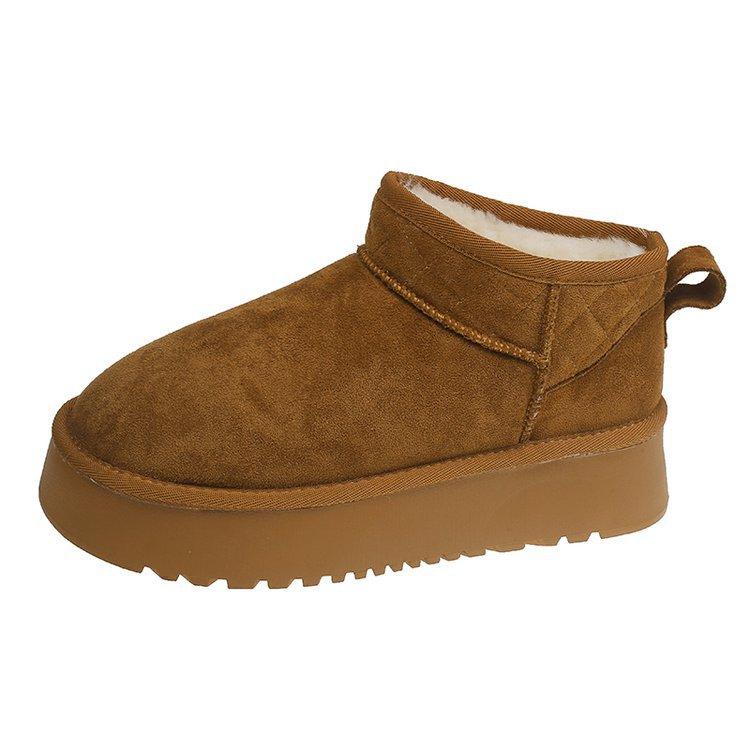 Zhou Dongyu Has the Same Style~ Uncle's Wool Integrated Velvet Thick-soled Snow Boots Women's 2025 Winter Cotton Shoes Short Boots