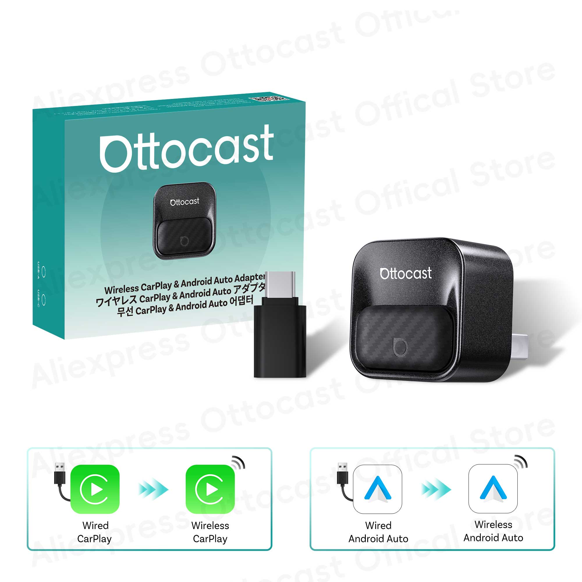 

Ottocast Mini Core Wireless CarPlay Android Auto Adapter 2 in 1 Tiny Dongle with Smart Button Car Accessories for VW Toyota MG Ottocast offical