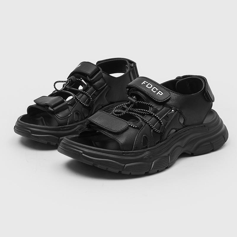 Premium Open-toed Sandals Summer Wear New Thick-soled Cool Slippers Internet Celebrity Beach Shoes 471222 Black -J