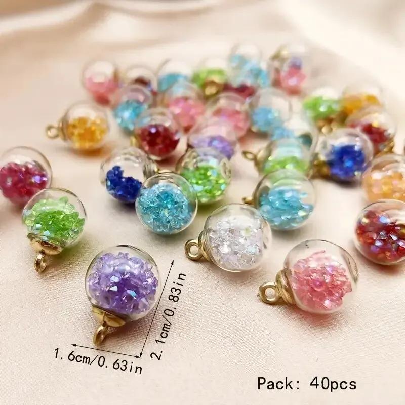 

40pcs/pack 1.6*2.1cm Transparent Glass Ball Pendant DIY Handmade Jewelry Accessories Mixed Color Artificial Diamond Glass Ball
