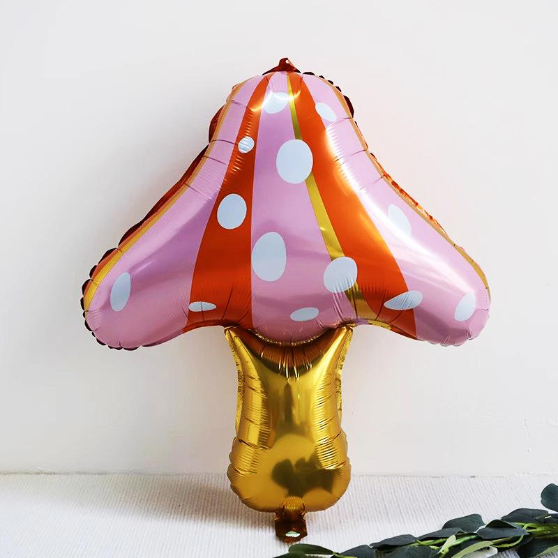 Cute Cartoon Red Pink Mushroom Aluminum Film Balloon Outdoor Camping Picnic Photo Birthday Party Decoration Arrangement
