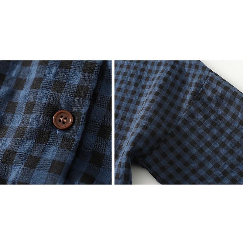 Spring and Summer Women's Checkered Long Sleeved Loose Casual Long Dress
