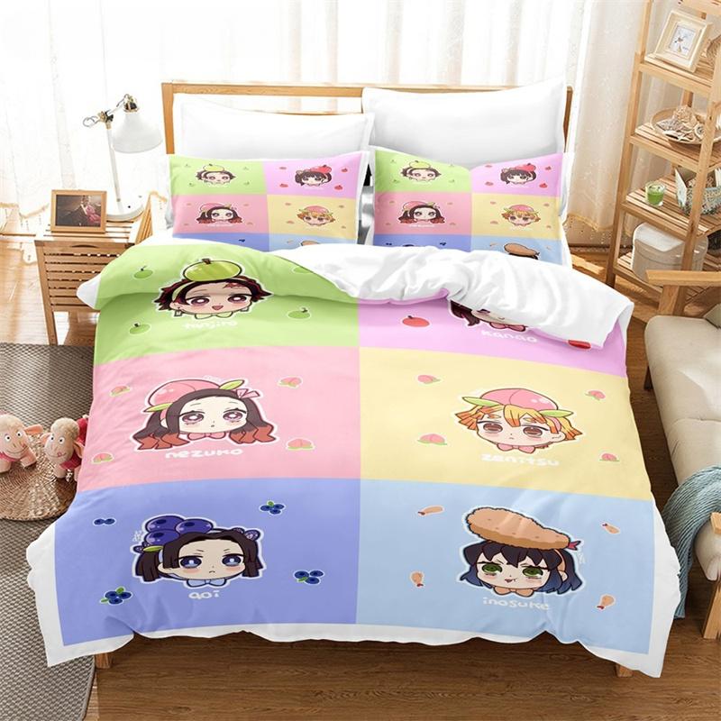 New Anime Kamado Nezuko Duvet Cover Demon Slayer Bedding Sets Kids Boys Girls Bed Linen Queen King Full Twin Single Size Sets