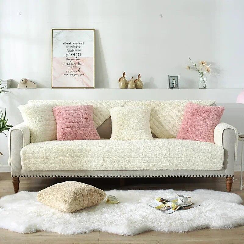 Long Plush Sofa Cushion Minimalist Modern Thickened Warm Winter Universal Sofa Cover All Inclusive 70x70cm