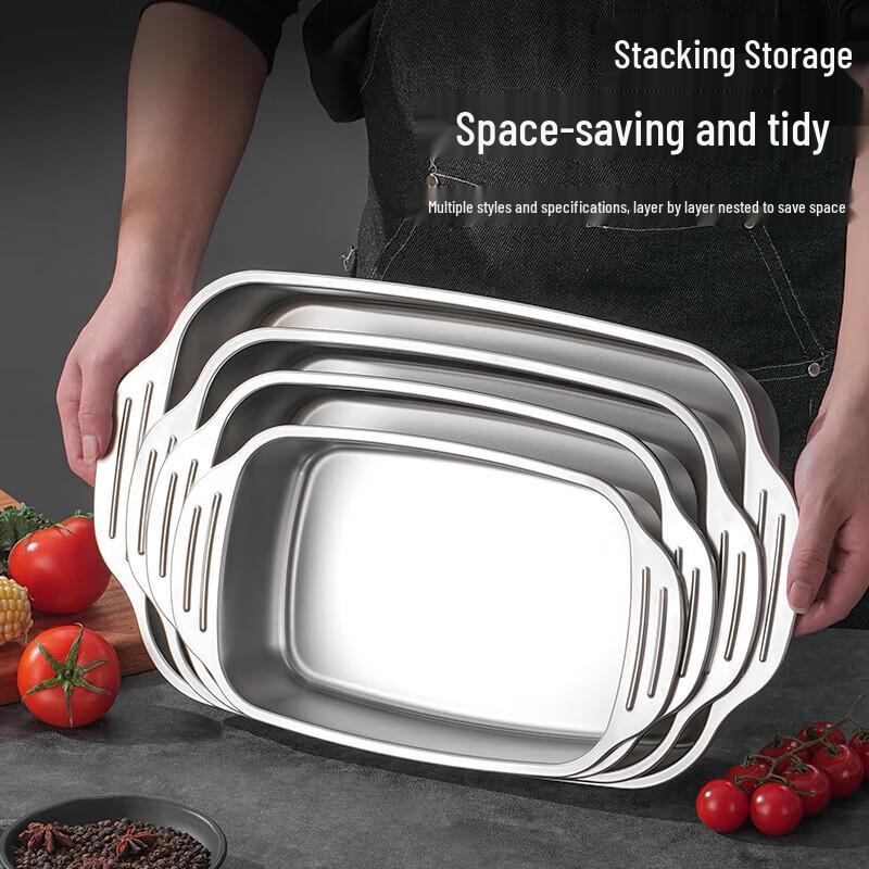 Huihuang Stainless Steel Deep Square Meal Plate with Oil Brush