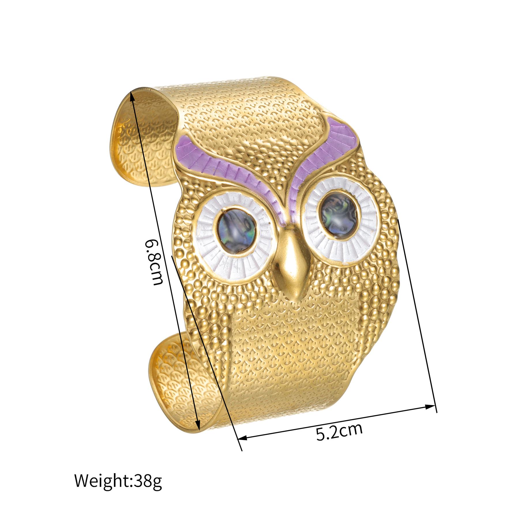 

Atoztide Stainless Steel Exaggerated Texture Owl Bracelet for Women Statement Design Wide Cuff Bangle Christmas Jewelry Gift фіолетовий