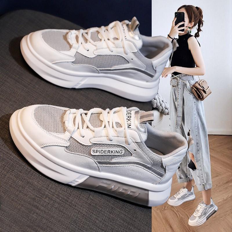 Women's Thick-Soled White Shoes New Versatile Breathable Sports Casual Sneakers Summer Thin Mesh Shoes