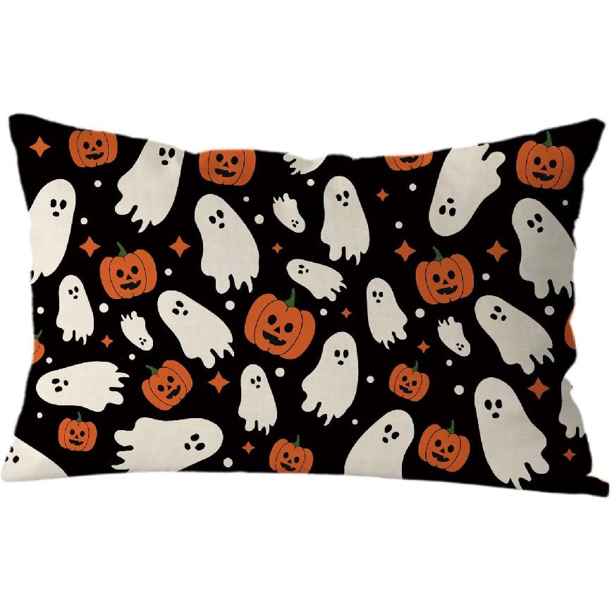 GAGEC Halloween Pillow Covers 18x18 Inch Ghost Pumpk Linen Pillowcase Holiday Farmhouse Throw Pillows Indoor Outdoor Couch Cushion Case for Home Sofa