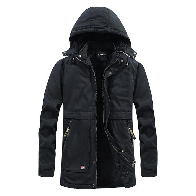 Autumn and Winter Thick Warm Hooded Cotton-Padded Jacket Men's Casual Business Coat Fleece Parkas