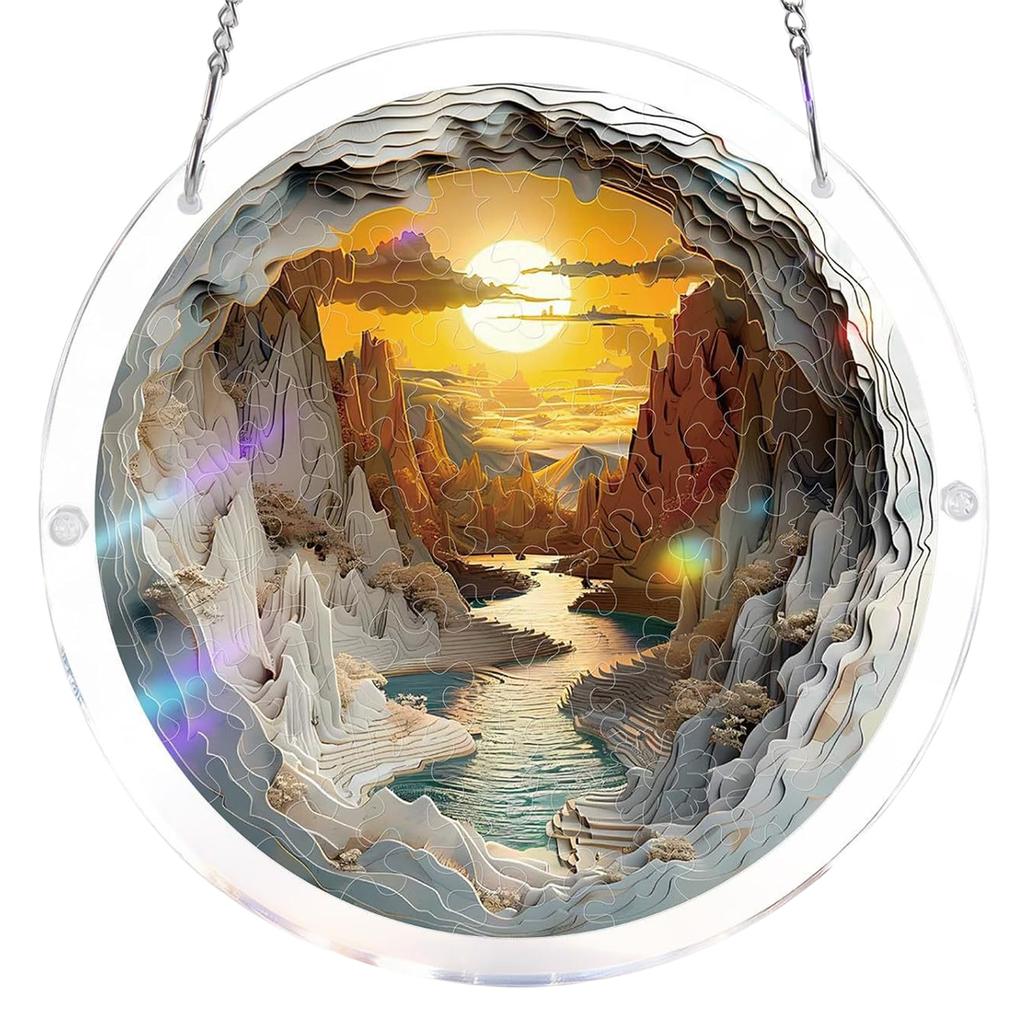Acrylic Puzzles Toy Double Sided Sun Catcher Acrylic Puzzles DIY Creative Jigsaw Puzzle Pendant for Women Men Mom Birthday Gift