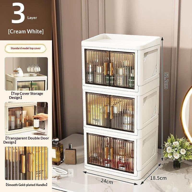 1Pcs Foldable Desktop Storage Box Acrylic Cosmetic Storage Cabinet Multi Layer Dust-Proof Large Capacity Desktop Organizer