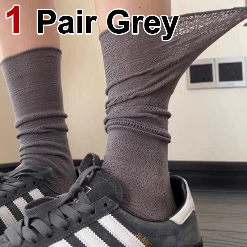 1/4 Pairs Women Lace Trimmed Knee High Socks Summer Hollow Out Design Lightweight Breathable Soft Comfortable Casual Socks