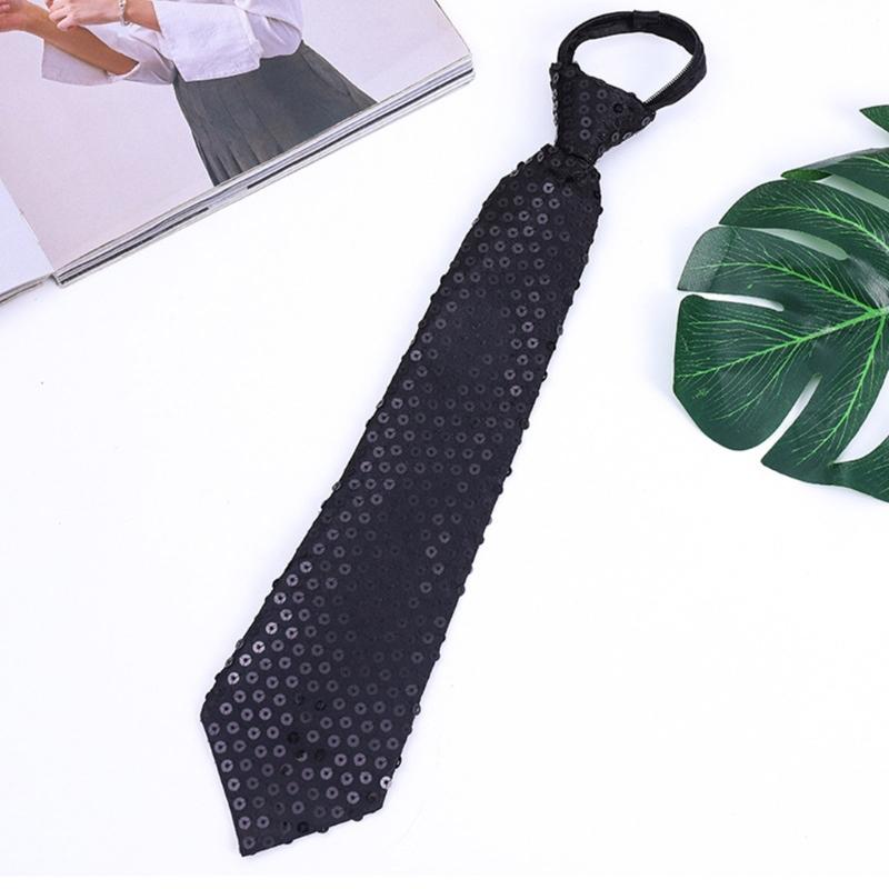 Unisex Glitter Sequins Tie with Zipper for Weddings Graduation Party Costume