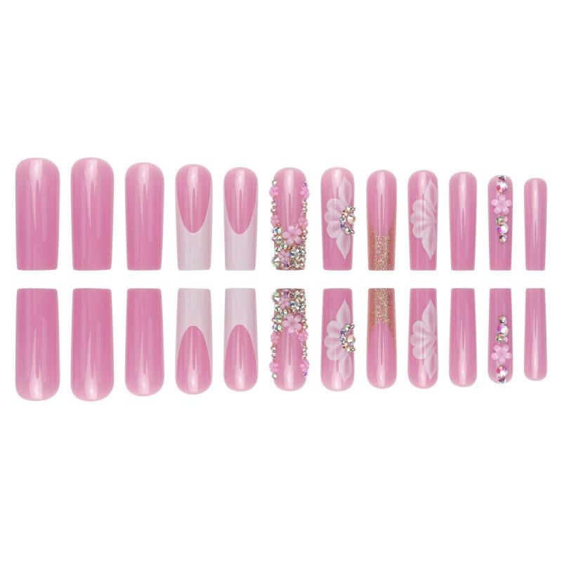 Long Press-On Nail Tips Women - Removable Acrylic Art Set Sweet Style Gel Glue Jelly Adhesive Options