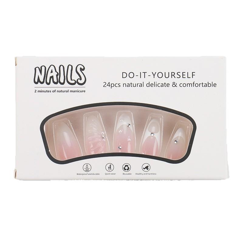 Ins Gentle Pink Gradient Wearable False Nails French Pearl Shell Relief Cross-Border Nail Stickers