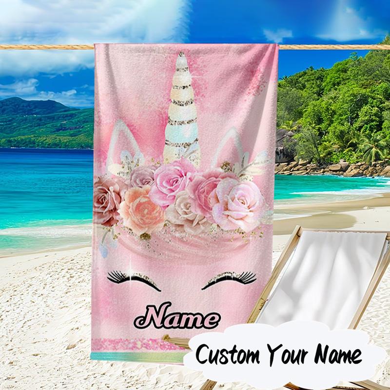Custom Name Unicorn Fantasy  Microfiber Beach Towel Super Soft & Absorbent for Bath, Beach, Travel  Bath Time Accessory, Fan gifts
