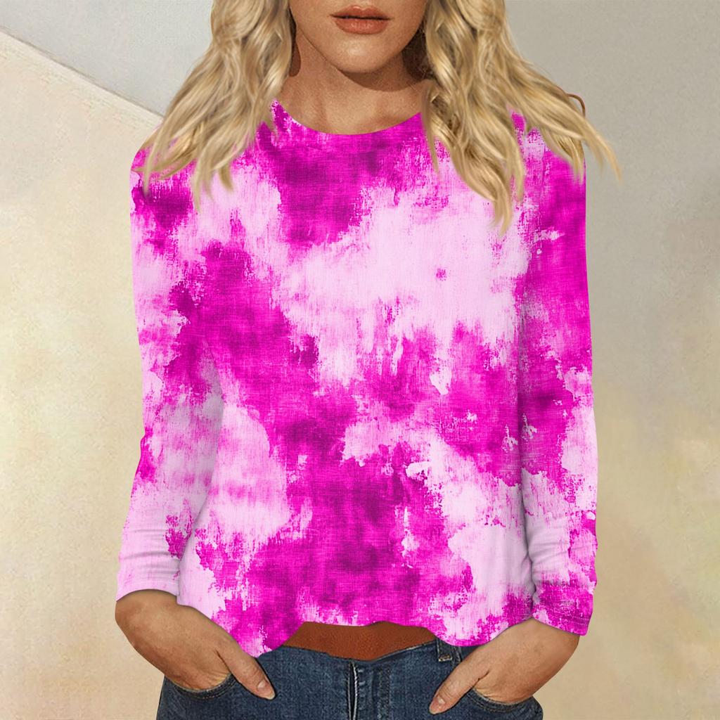 Women's Fashion Casual Round Neck Long Sleeve Printed T-shirt Top