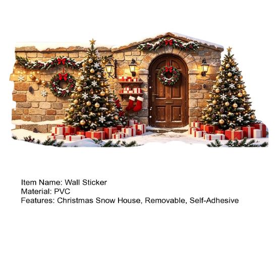 Snow Scene Sticker Christmas House Wall Sticker, Removable Self-Adhesive Decoration Decal Decal, PVC Waterproof Decorative for Holiday Window Stickers