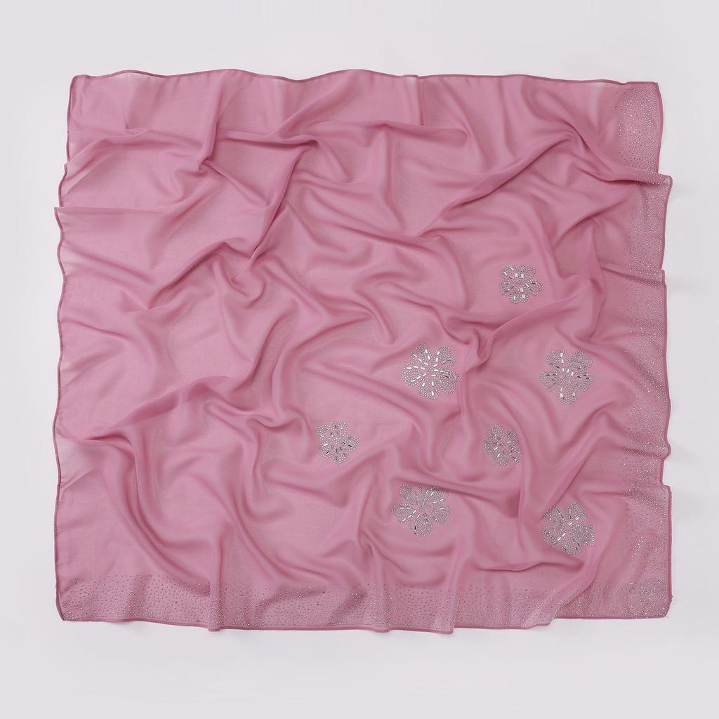 Women S Floral Rhinestone Chiffon Square Scarf For All Seasons