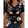 Summer Fashion Trend Casual Animal Cat Pattern Printed Short Sleeved V-neck Women's T-shirts