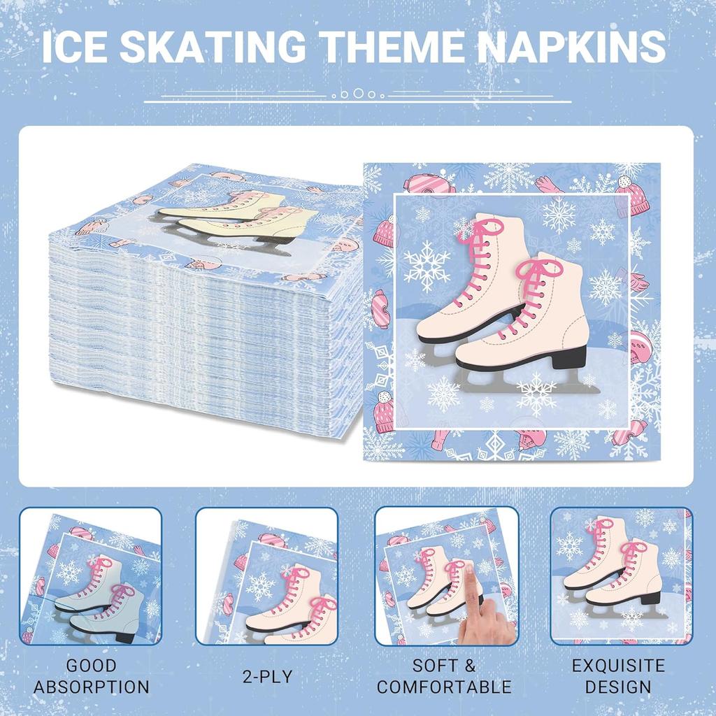100 Pieces Roller Ice Skating Party Plates Napkins Skating Tableware Set Winter Party Skate Dinnerware Disposable Paper Dessert Plates Napkins for